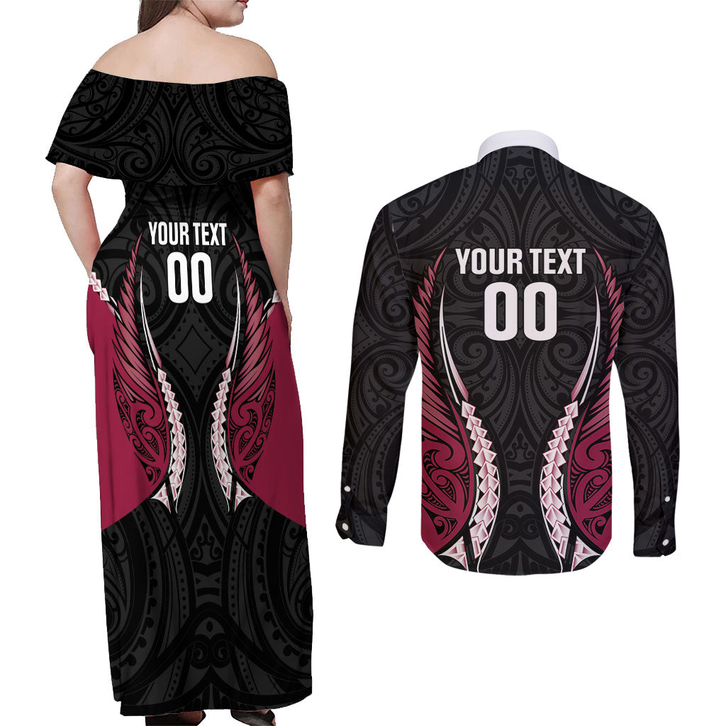 North Harbour 2026 Rugby Custom Couples Matching Off Shoulder Maxi Dress and Long Sleeve Button Shirt NZ Maori Silver Fern