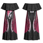 North Harbour 2026 Rugby Custom Couples Matching Off Shoulder Maxi Dress and Long Sleeve Button Shirt NZ Maori Silver Fern LT14