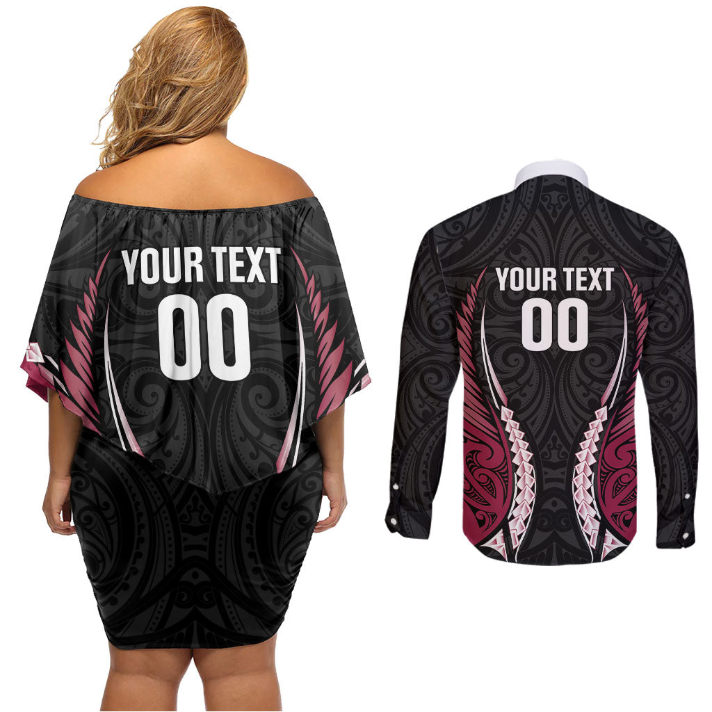 North Harbour 2026 Rugby Custom Couples Matching Off Shoulder Short Dress and Long Sleeve Button Shirt NZ Maori Silver Fern