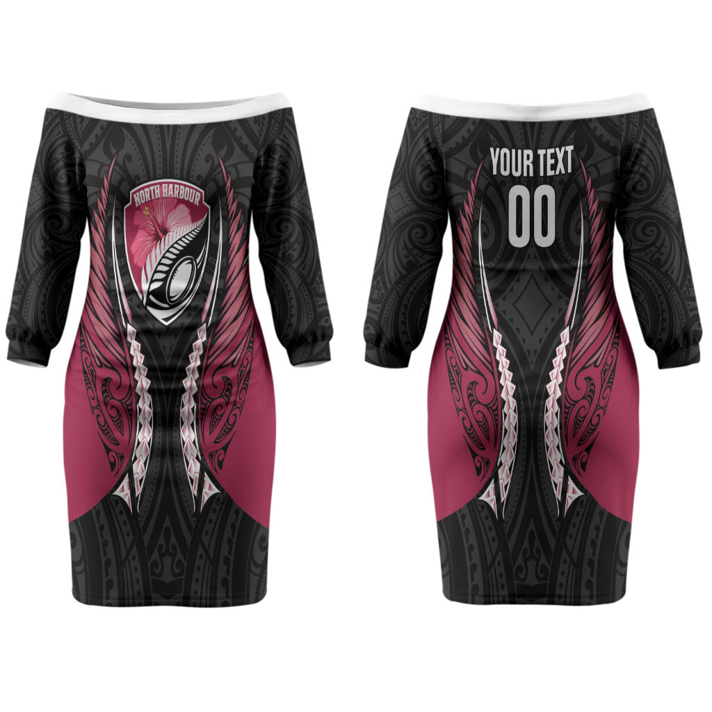 North Harbour 2026 Rugby Custom Couples Matching Off The Shoulder Long Sleeve Dress and Hawaiian Shirt NZ Maori Silver Fern LT14