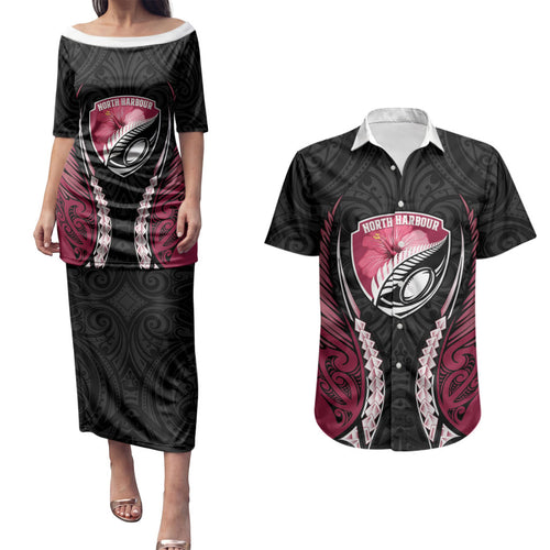 North Harbour 2026 Rugby Custom Couples Matching Puletasi and Hawaiian Shirt NZ Maori Silver Fern