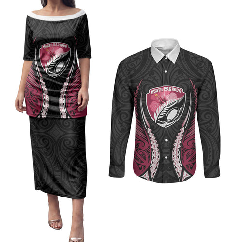 North Harbour 2026 Rugby Custom Couples Matching Puletasi and Long Sleeve Button Shirt NZ Maori Silver Fern