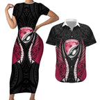 North Harbour 2026 Rugby Custom Couples Matching Short Sleeve Bodycon Dress and Hawaiian Shirt NZ Maori Silver Fern