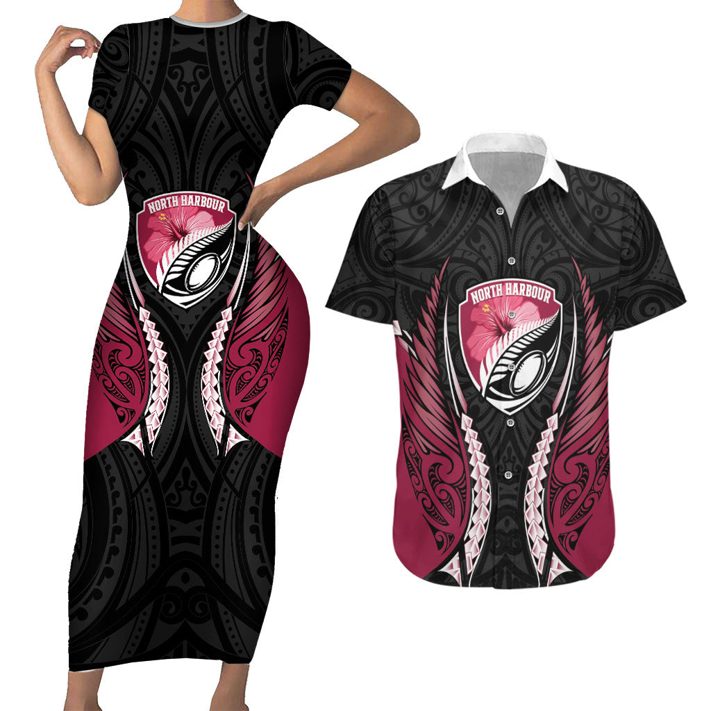 North Harbour 2026 Rugby Custom Couples Matching Short Sleeve Bodycon Dress and Hawaiian Shirt NZ Maori Silver Fern