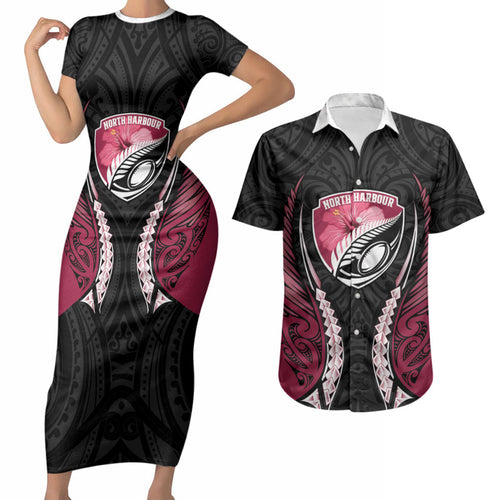 North Harbour 2026 Rugby Custom Couples Matching Short Sleeve Bodycon Dress and Hawaiian Shirt NZ Maori Silver Fern
