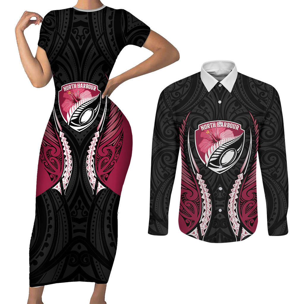 North Harbour 2026 Rugby Custom Couples Matching Short Sleeve Bodycon Dress and Long Sleeve Button Shirt NZ Maori Silver Fern