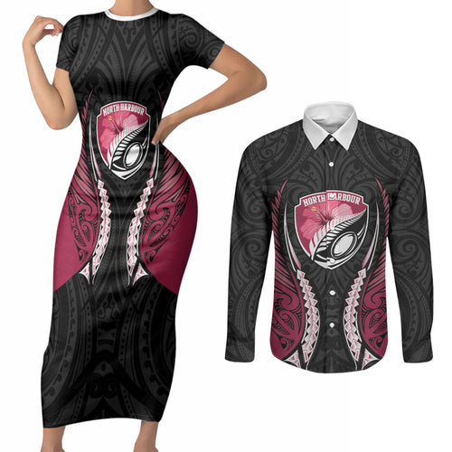 North Harbour 2026 Rugby Custom Couples Matching Short Sleeve Bodycon Dress and Long Sleeve Button Shirt NZ Maori Silver Fern