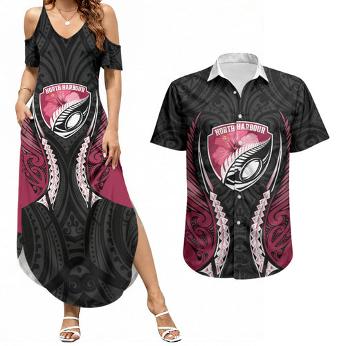 North Harbour 2026 Rugby Custom Couples Matching Summer Maxi Dress and Hawaiian Shirt NZ Maori Silver Fern