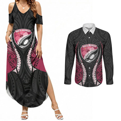 North Harbour 2026 Rugby Custom Couples Matching Summer Maxi Dress and Long Sleeve Button Shirt NZ Maori Silver Fern