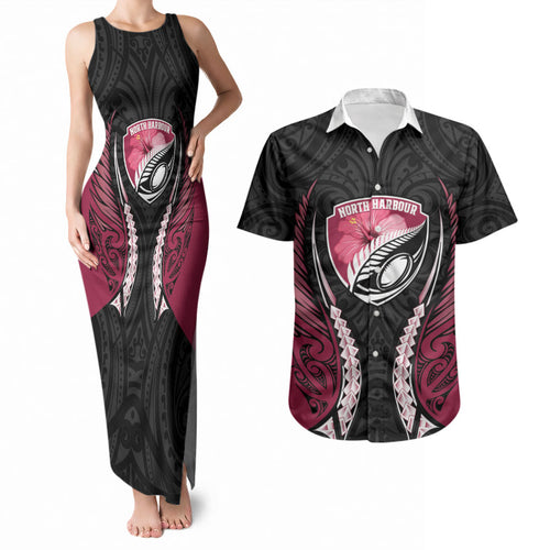 North Harbour 2026 Rugby Custom Couples Matching Tank Maxi Dress and Hawaiian Shirt NZ Maori Silver Fern