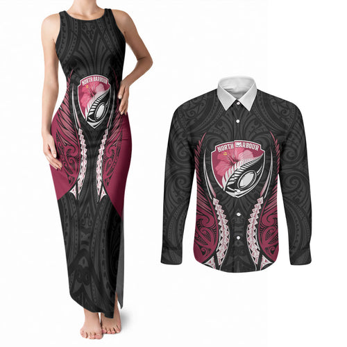 North Harbour 2026 Rugby Custom Couples Matching Tank Maxi Dress and Long Sleeve Button Shirt NZ Maori Silver Fern