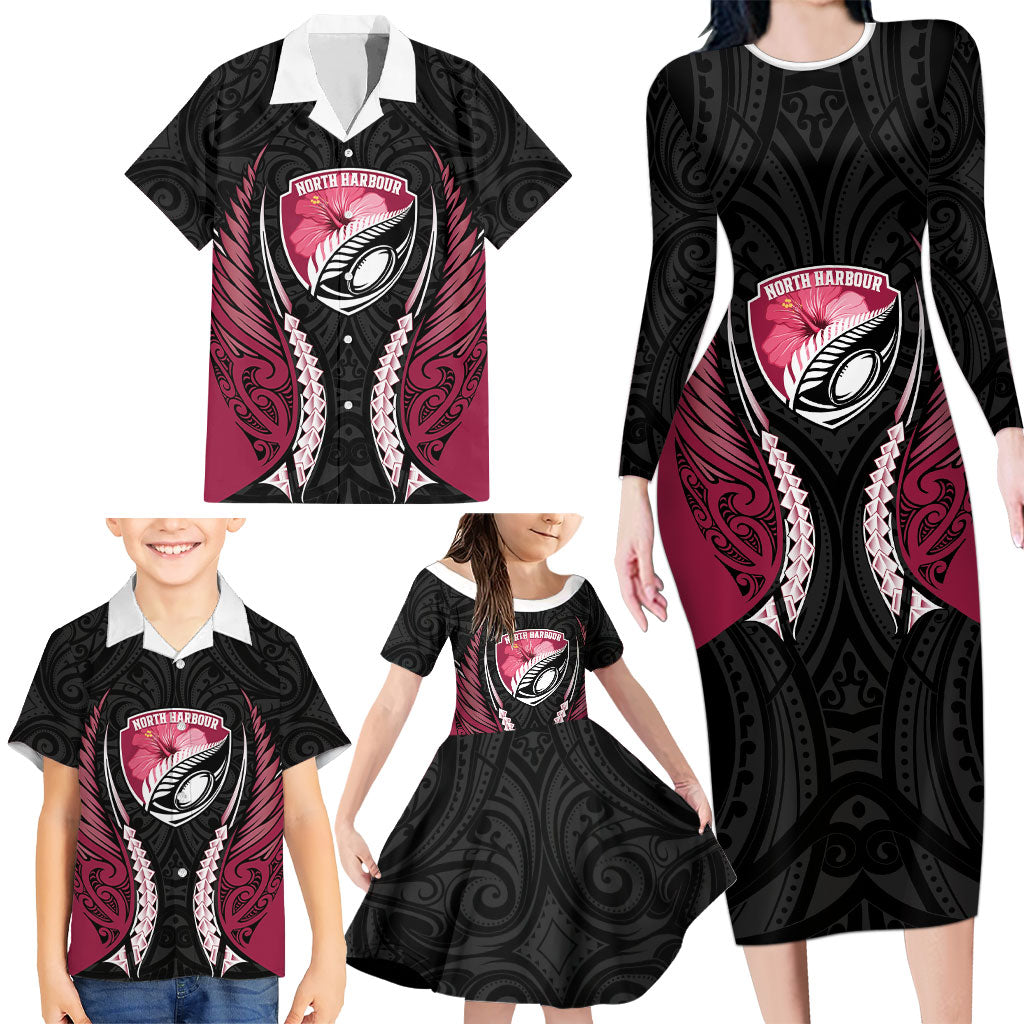 North Harbour 2026 Rugby Custom Family Matching Long Sleeve Bodycon Dress and Hawaiian Shirt NZ Maori Silver Fern