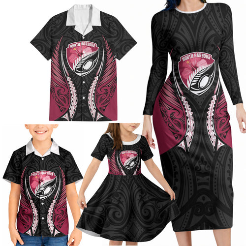 North Harbour 2026 Rugby Custom Family Matching Long Sleeve Bodycon Dress and Hawaiian Shirt NZ Maori Silver Fern