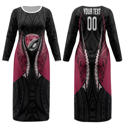 North Harbour 2026 Rugby Custom Family Matching Long Sleeve Bodycon Dress and Hawaiian Shirt NZ Maori Silver Fern