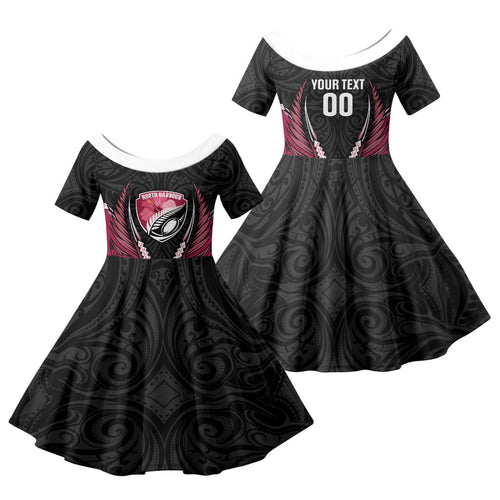 North Harbour 2026 Rugby Custom Family Matching Off Shoulder Maxi Dress and Hawaiian Shirt NZ Maori Silver Fern