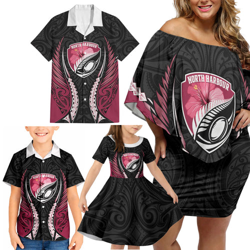North Harbour 2026 Rugby Custom Family Matching Off Shoulder Short Dress and Hawaiian Shirt NZ Maori Silver Fern