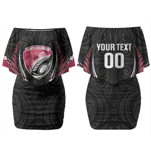 North Harbour 2026 Rugby Custom Family Matching Off Shoulder Short Dress and Hawaiian Shirt NZ Maori Silver Fern