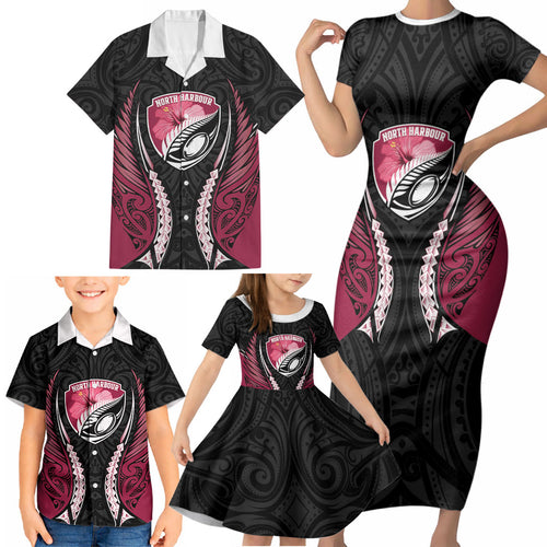 North Harbour 2026 Rugby Custom Family Matching Short Sleeve Bodycon Dress and Hawaiian Shirt NZ Maori Silver Fern