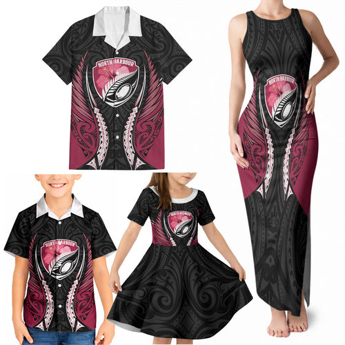 North Harbour 2026 Rugby Custom Family Matching Tank Maxi Dress and Hawaiian Shirt NZ Maori Silver Fern