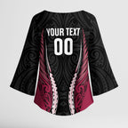 North Harbour 2026 Rugby Custom Kimono Sleeve Blouse NZ Maori Silver Fern