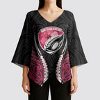 North Harbour 2026 Rugby Custom Kimono Sleeve Blouse NZ Maori Silver Fern
