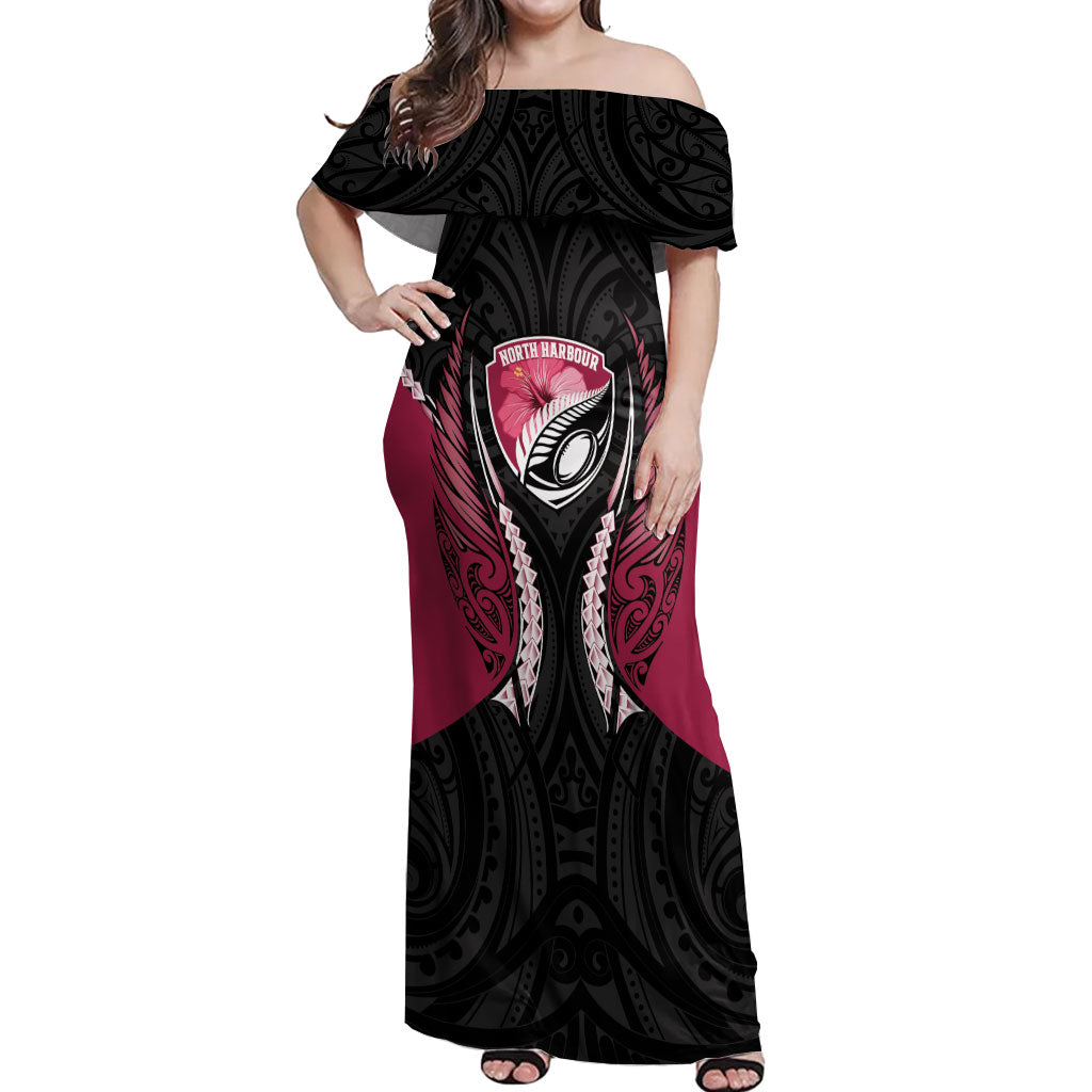 North Harbour 2026 Rugby Custom Off Shoulder Maxi Dress NZ Maori Silver Fern