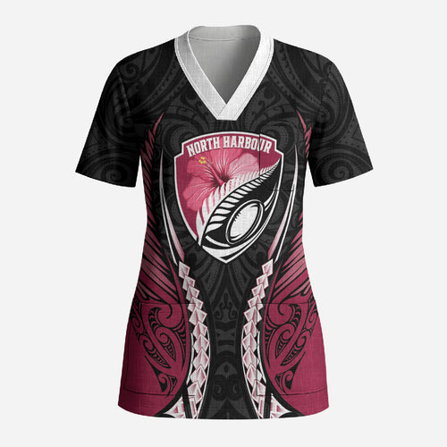 North Harbour 2026 Rugby Custom Scrub Top NZ Maori Silver Fern