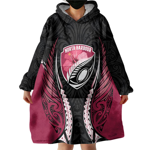 North Harbour 2026 Rugby Custom Wearable Blanket Hoodie NZ Maori Silver Fern