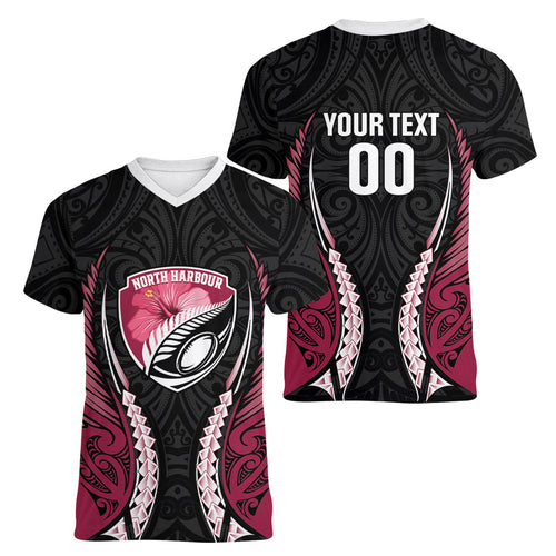 North Harbour 2026 Rugby Custom Women V-Neck T-Shirt NZ Maori Silver Fern