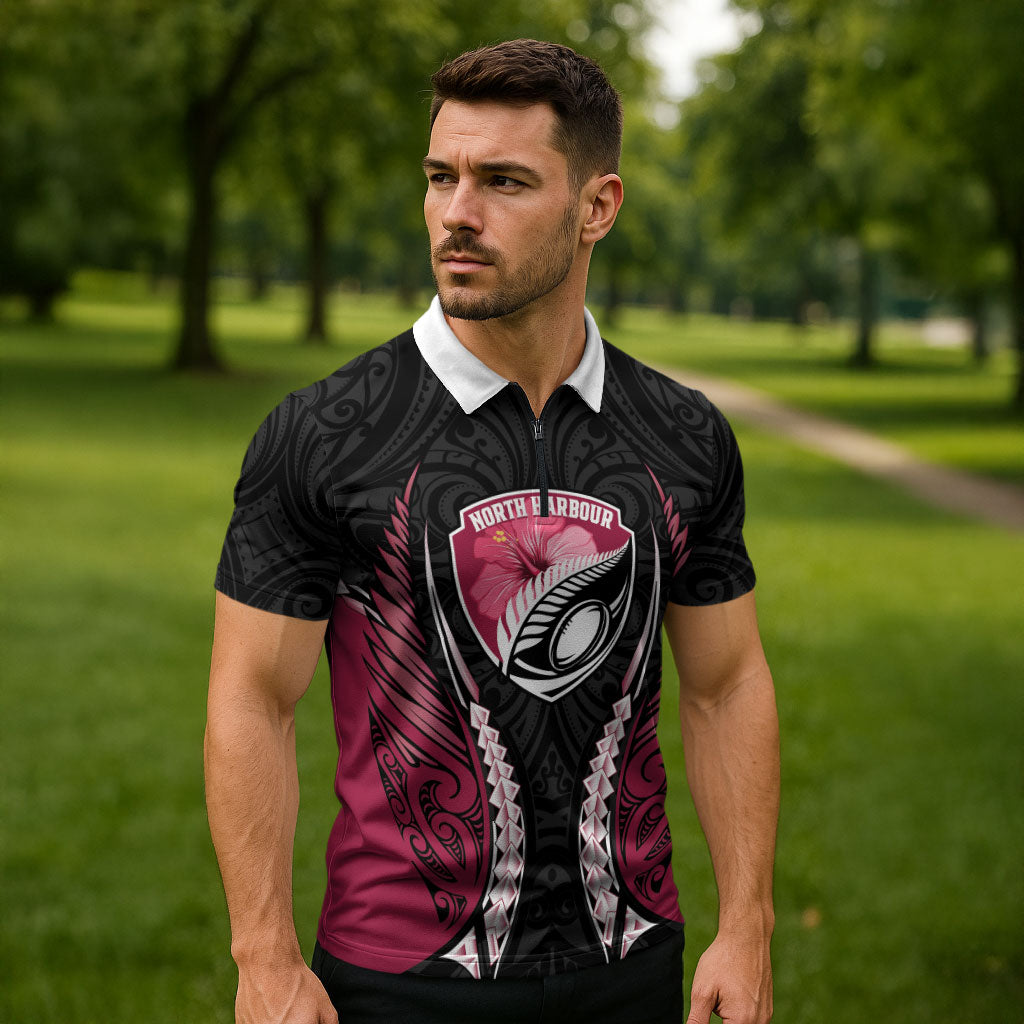 North Harbour 2026 Rugby Custom Zipper Polo Shirt NZ Maori Silver Fern
