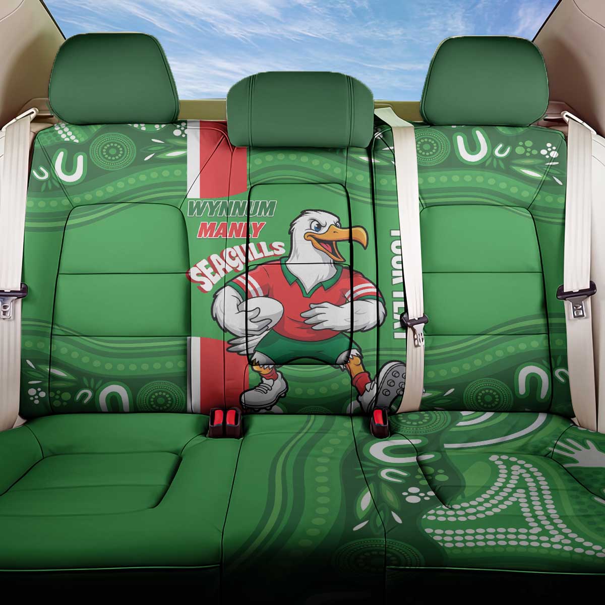 Wynnum Rugby Custom Back Car Seat Cover Go Manly Seagulls Aboriginal Art - Aussie Hoodie
