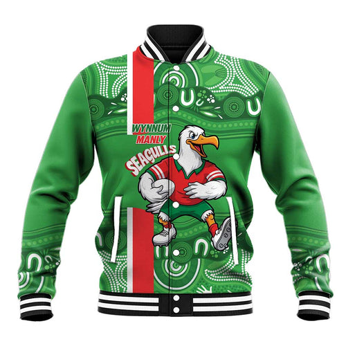 Wynnum Rugby Custom Baseball Jacket Go Manly Seagulls Aboriginal Art - Aussie Hoodie
