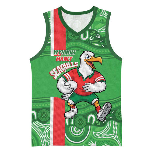 Wynnum Rugby Custom Basketball Jersey Go Manly Seagulls Aboriginal Art - Aussie Hoodie