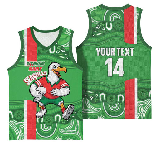 Wynnum Rugby Custom Basketball Jersey Go Manly Seagulls Aboriginal Art - Aussie Hoodie