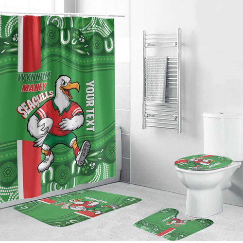 Wynnum Rugby Custom Bathroom Set Go Manly Seagulls Aboriginal Art - Aussie Hoodie