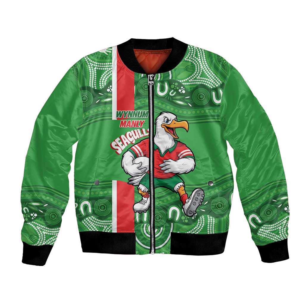 Wynnum Rugby Custom Bomber Jacket Go Manly Seagulls Aboriginal Art - Aussie Hoodie