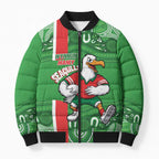 Wynnum Rugby Custom Bomber Puffer Jacket Go Manly Seagulls Aboriginal Art - Aussie Hoodie