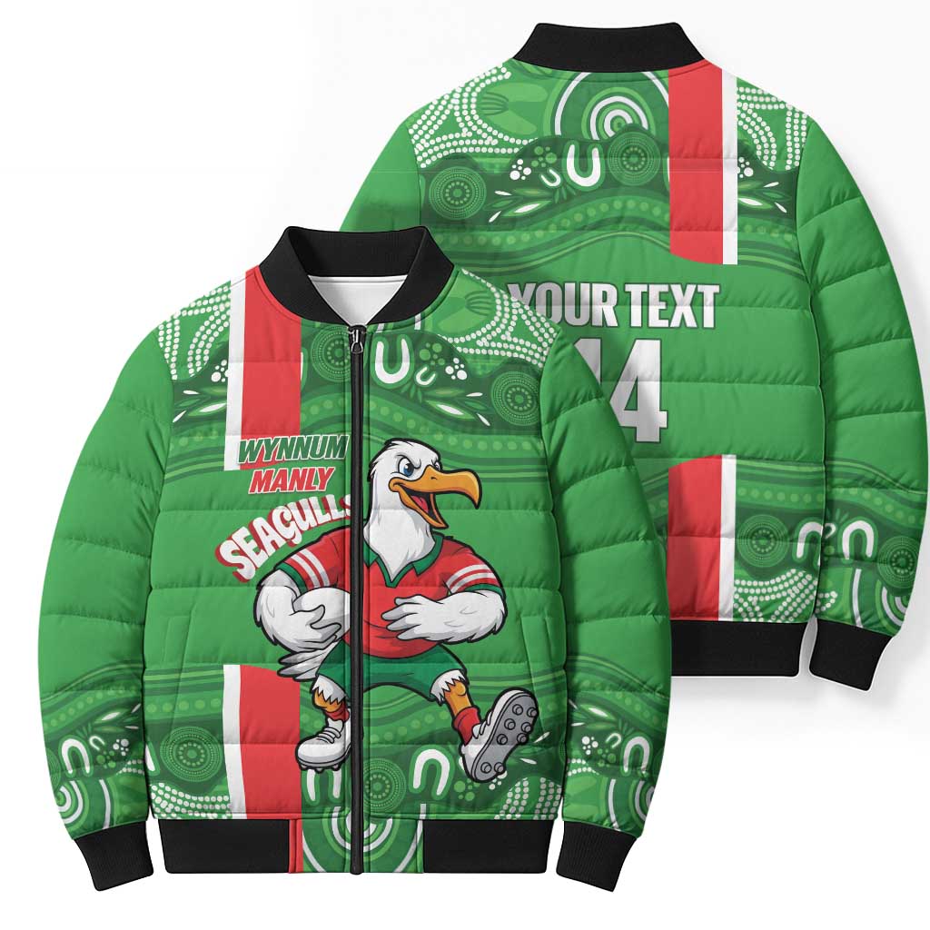 Wynnum Rugby Custom Bomber Puffer Jacket Go Manly Seagulls Aboriginal Art - Aussie Hoodie