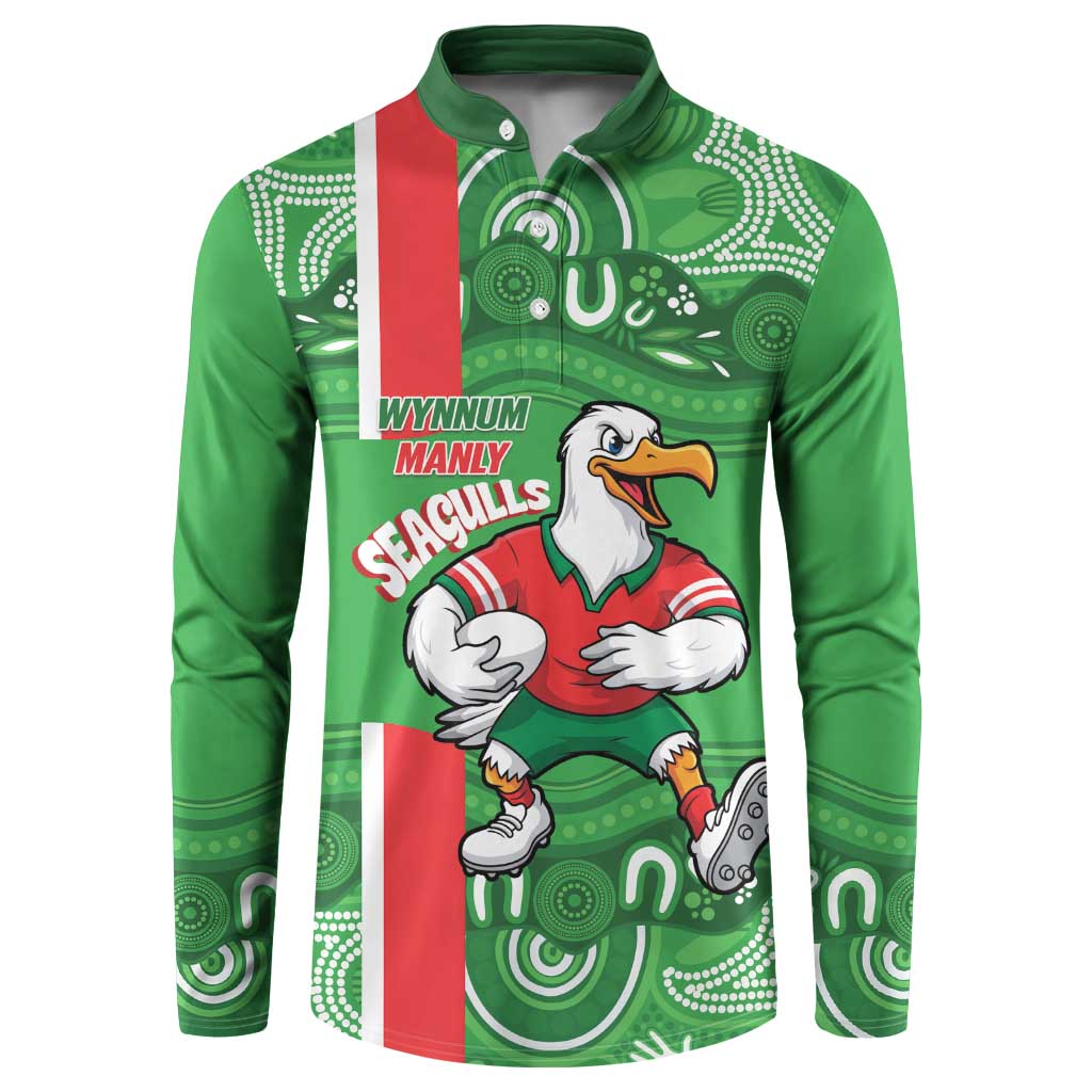 Wynnum Rugby Custom Button Sweatshirt Go Manly Seagulls Aboriginal Art - Aussie Hoodie