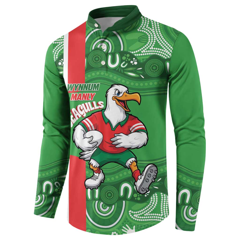 Wynnum Rugby Custom Button Sweatshirt Go Manly Seagulls Aboriginal Art - Aussie Hoodie
