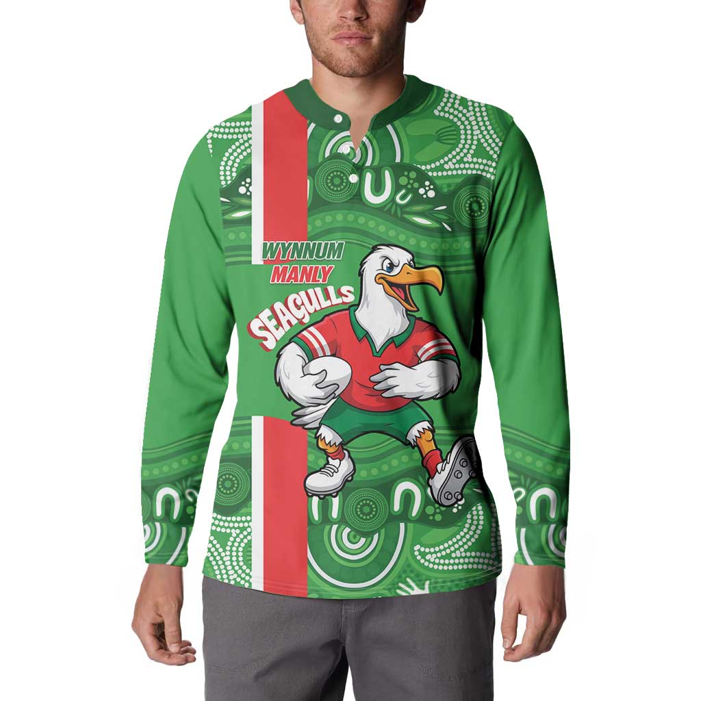 Wynnum Rugby Custom Button Sweatshirt Go Manly Seagulls Aboriginal Art - Aussie Hoodie