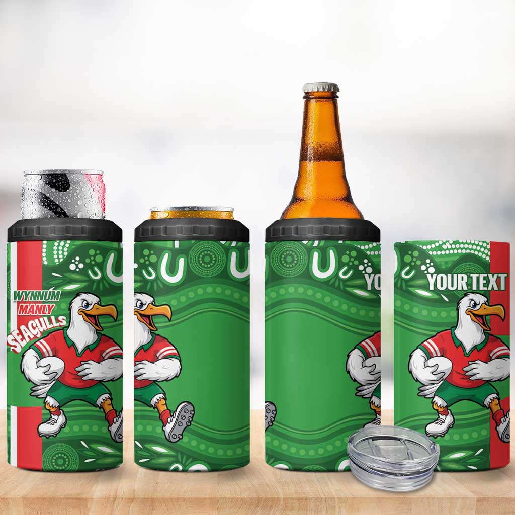 Wynnum Rugby Custom 4 in 1 Can Cooler Tumbler Go Manly Seagulls Aboriginal Art - Aussie Hoodie