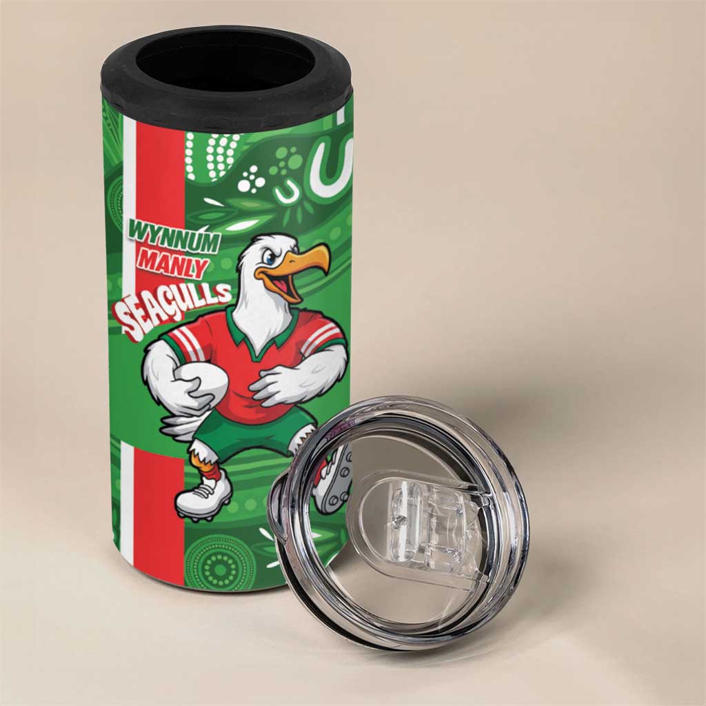 Wynnum Rugby Custom 4 in 1 Can Cooler Tumbler Go Manly Seagulls Aboriginal Art - Aussie Hoodie