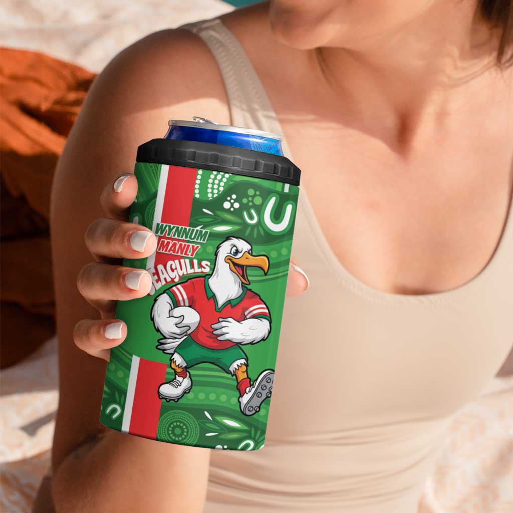 Wynnum Rugby Custom 4 in 1 Can Cooler Tumbler Go Manly Seagulls Aboriginal Art - Aussie Hoodie
