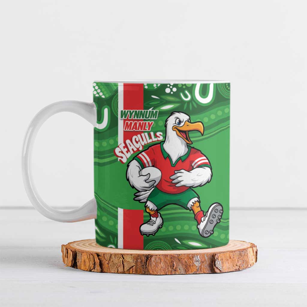 Wynnum Rugby Custom Ceramic Mug Go Manly Seagulls Aboriginal Art - Aussie Hoodie