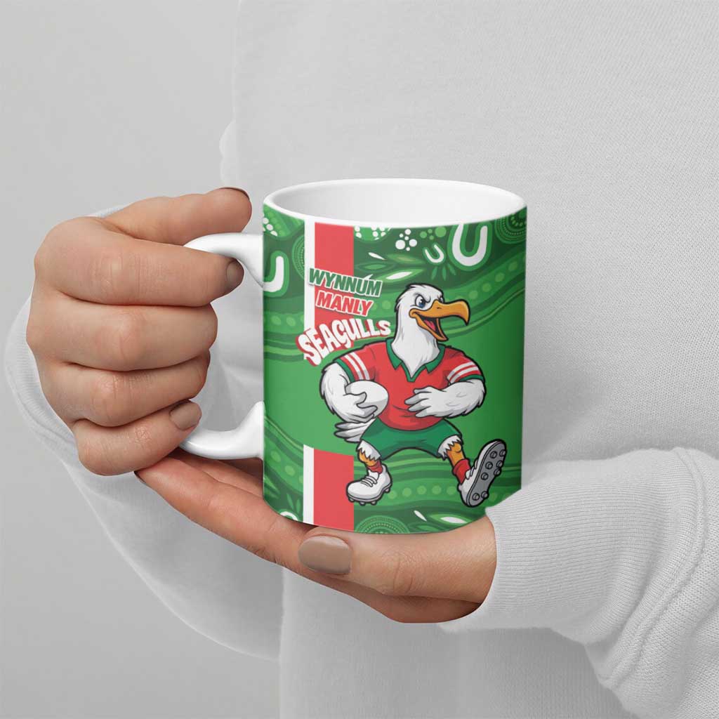 Wynnum Rugby Custom Ceramic Mug Go Manly Seagulls Aboriginal Art - Aussie Hoodie