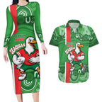 Wynnum Rugby Custom Couples Matching Long Sleeve Bodycon Dress and Hawaiian Shirt Go Manly Seagulls Aboriginal Art - Aussie Hoodie