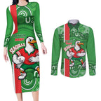 Wynnum Rugby Custom Couples Matching Long Sleeve Bodycon Dress and Long Sleeve Button Shirt Go Manly Seagulls Aboriginal Art - Aussie Hoodie