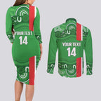 Wynnum Rugby Custom Couples Matching Long Sleeve Bodycon Dress and Long Sleeve Button Shirt Go Manly Seagulls Aboriginal Art - Aussie Hoodie
