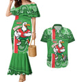 Wynnum Rugby Custom Couples Matching Mermaid Dress and Hawaiian Shirt Go Manly Seagulls Aboriginal Art - Aussie Hoodie